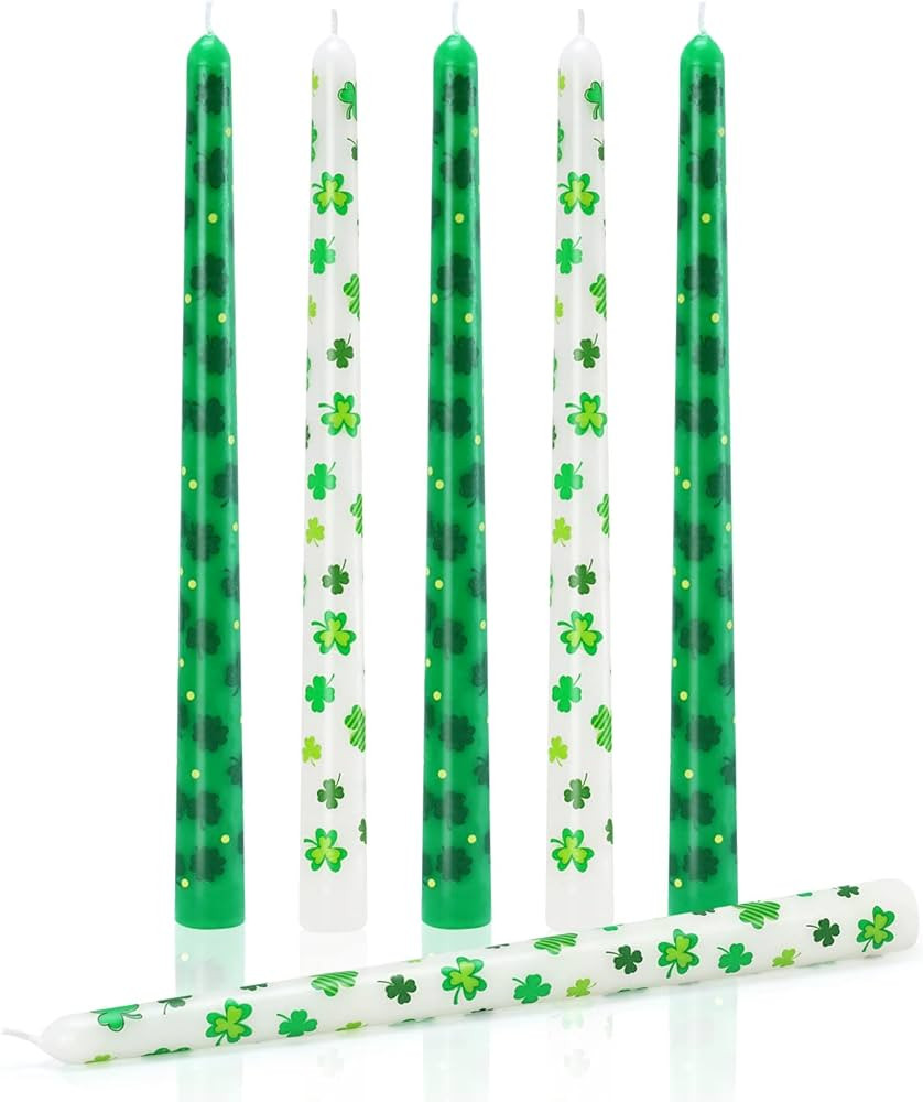 Tuitessine St. Patrick's Day Taper Candles 10 Inch Unscented Irish Shamrock Clovers Green Candles... | Amazon (US)