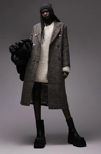 Topshop Herringbone Double Breasted Coat | Nordstrom | Nordstrom