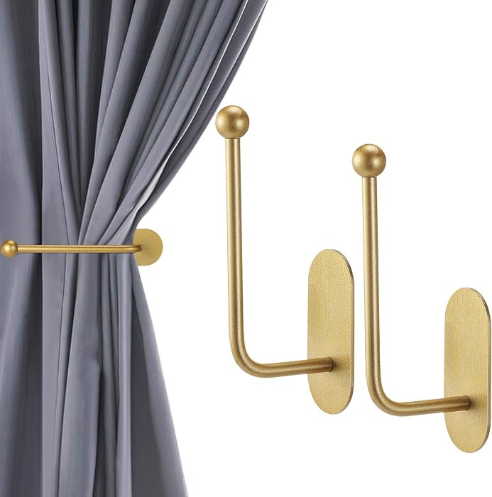 2 Pcs Adhesive Curtain Holdbacks No Drill Curtain Holdbacks Curtain Tie Backs Retro Window Hook f... | Amazon (US)