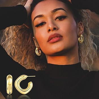 Small Chunky Hoop Earrings Lightweight - 14K Gold Hoop Earrings for Women Thick Gold Earrings Set... | Amazon (US)