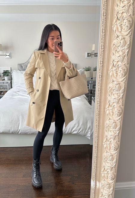 First time seeing my trench and boots on sale this year! For trench, sign into your free to create jcrew account and use code FAMILY for 40% off 

casual trench coat + combat boot outfit 

•Sezane Jazz jumper xxs
•J.Crew trench coat (removable hood) 00 petite is a perfect fit if you want an above the knee trench. Fabric does a pretty good job of wicking water. I could also do their 00 regular for slightly longer length and sleeves.
•Sam Edelman combat boots sz 5 
•Zella leggings 7/8 length xxs on sale 
•Naghedi tote bag 

#petite

#LTKstyletip #LTKSeasonal #LTKshoecrush