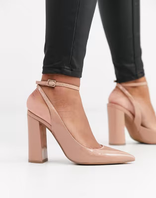 ASOS DESIGN Pace high block heels in beige patent | ASOS | ASOS US