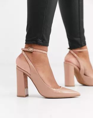 ASOS DESIGN Pace high block heels in beige patent | ASOS | ASOS US