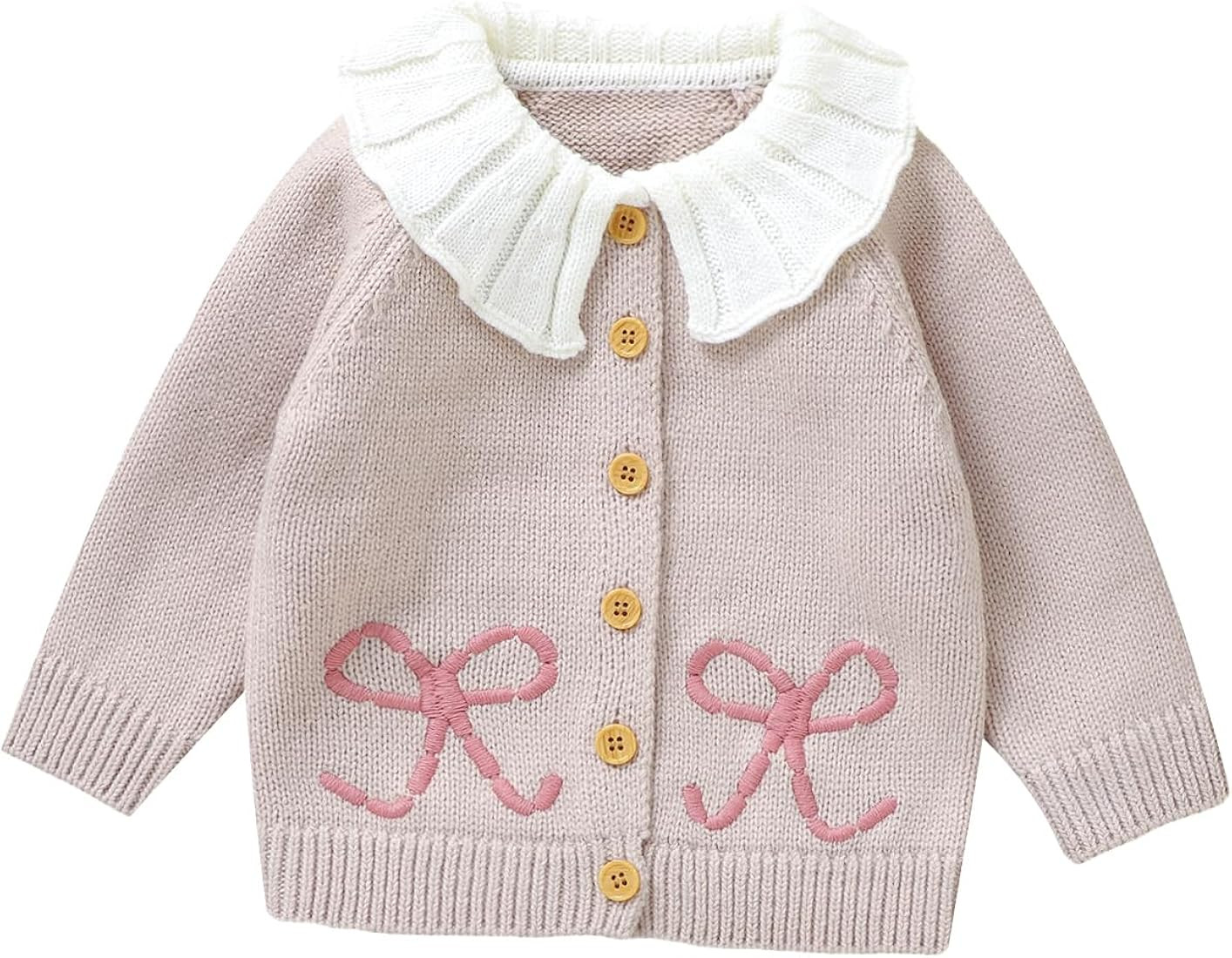 Toddler Baby Girl Knit Cardigan Doll Collar Long Sleeve Rooster Embroidery Button Down Sweater In... | Amazon (US)