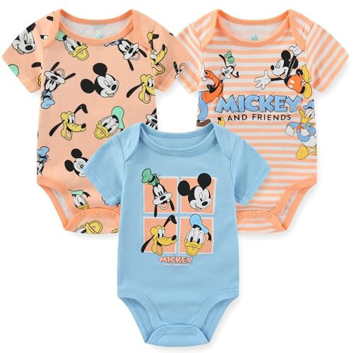 Disney Baby Boys Mickey Mouse Donald Duck Goofy Pluto 3 Pack Bodysuit for Newborn and Infant | Amazon (US)