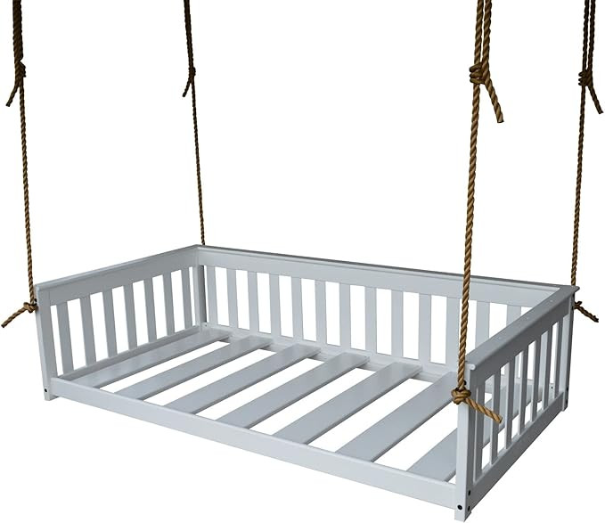 Amish-Made Twin Size Mission-Style White Wooden Swing Bed with Ropes | Amazon (US)