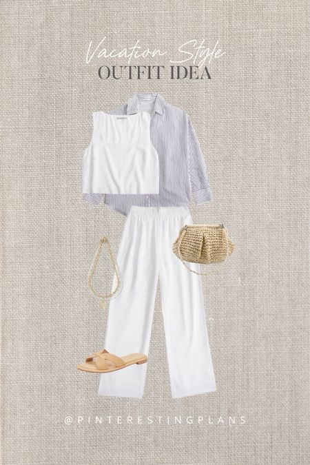 Beach vacation outfit. Vacay outfit. Summer outfit. Spring outfit. Linen pants outfit. Coastal grandmother outfit. 

#LTKFindsUnder100 #LTKStyleTip #LTKTravel