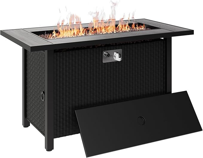 Walsunny 45 inch Outdoor Propane Fire Pit 50,000 BTU Gas Fire Pit Table with Lid, Lava Rock, Wate... | Amazon (US)