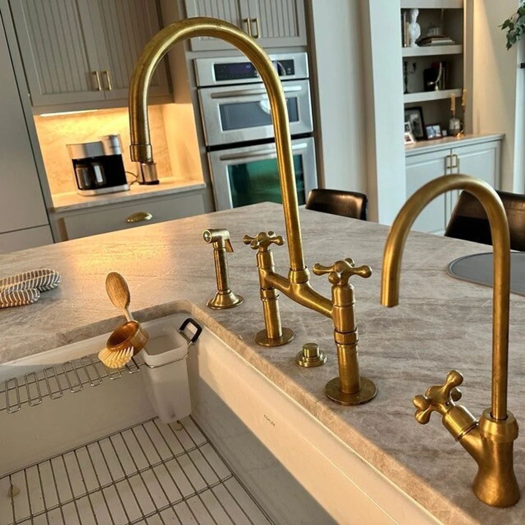 Antique Style, Unlacquered Solid Brass 8 Bridge Faucet, Vintage Kitchen Sink Faucet - Etsy | Etsy (US)