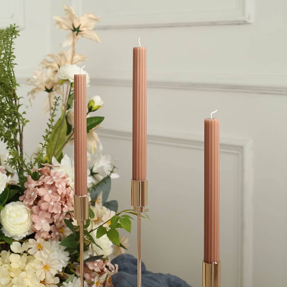 Efavormart 5 Pack | 9" Beige Premium Unscented Ribbed Wick Taper Candles, Tall Ribbon Wax Dinner ... | Amazon (US)