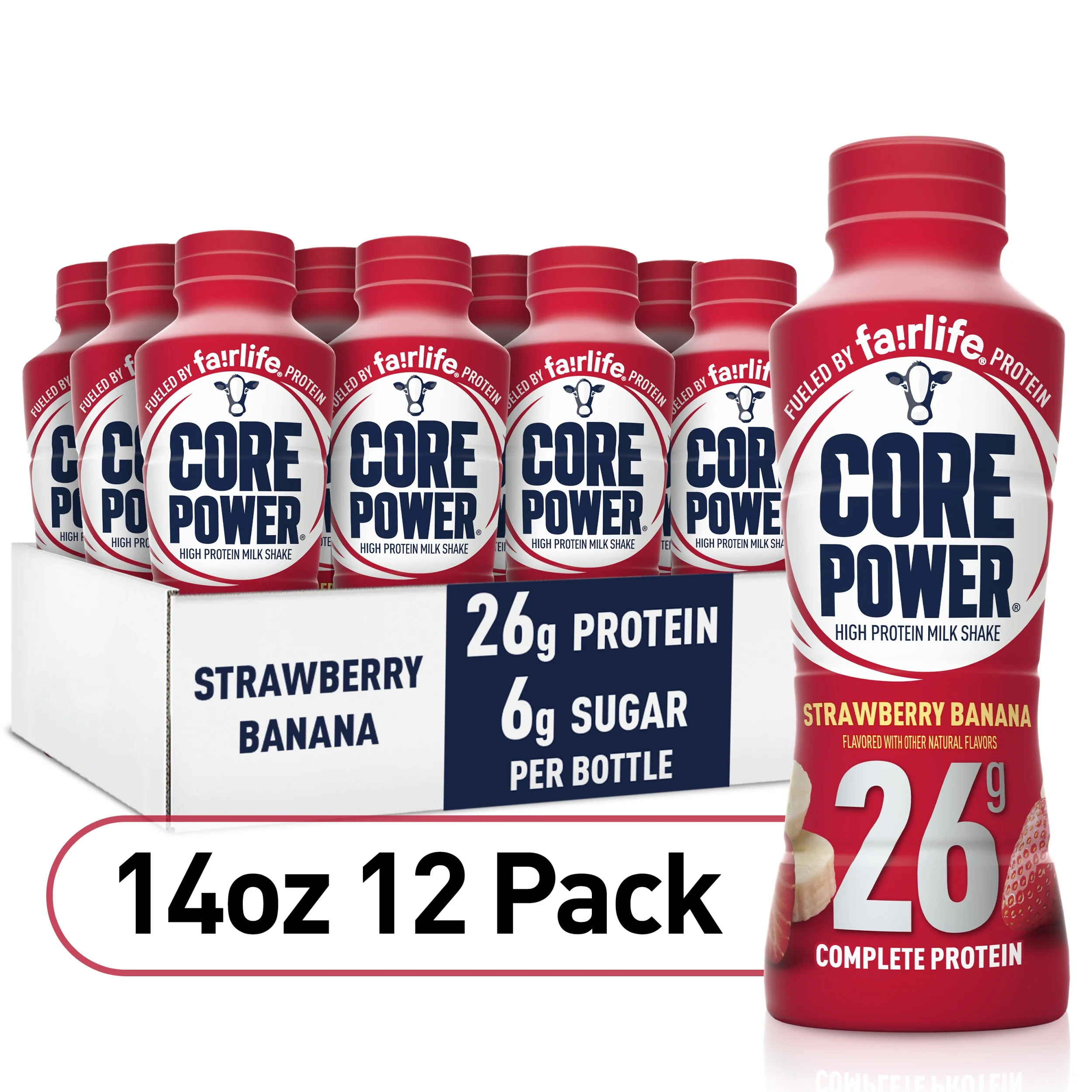 Core Power Protein Shake with 26g Protein by fairlife Milk, Strawberry Banana, 14 fl oz, 12 Count | Walmart (US)
