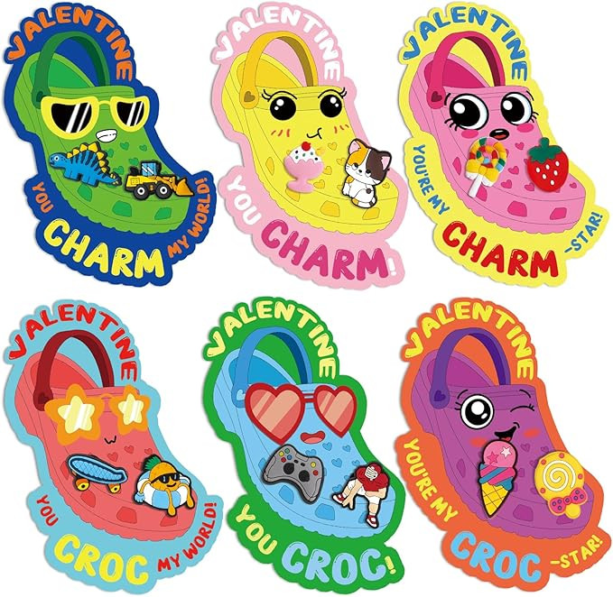 52 Shoe Charms with 26PCS Valentines Day Cards for Kids School Classroom Valentine Exchange Gifts... | Amazon (US)