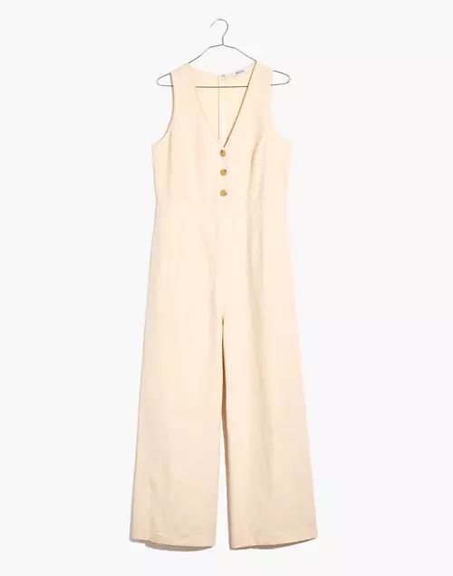 Linen-Blend Sleeveless Button-Front Jumpsuit | Madewell