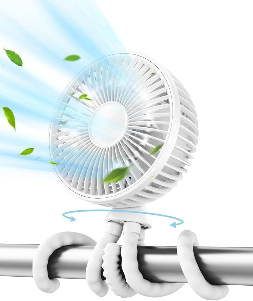 Gaiatop Baby Stroller Fan, 4000mAh Oscillating Mini Portable Fan with Light, 4 Speeds Battery Ope... | Amazon (US)