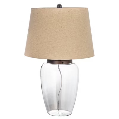 Storied Home Fillable Glass Table Lamp with Linen Shade, Clear and White | Target