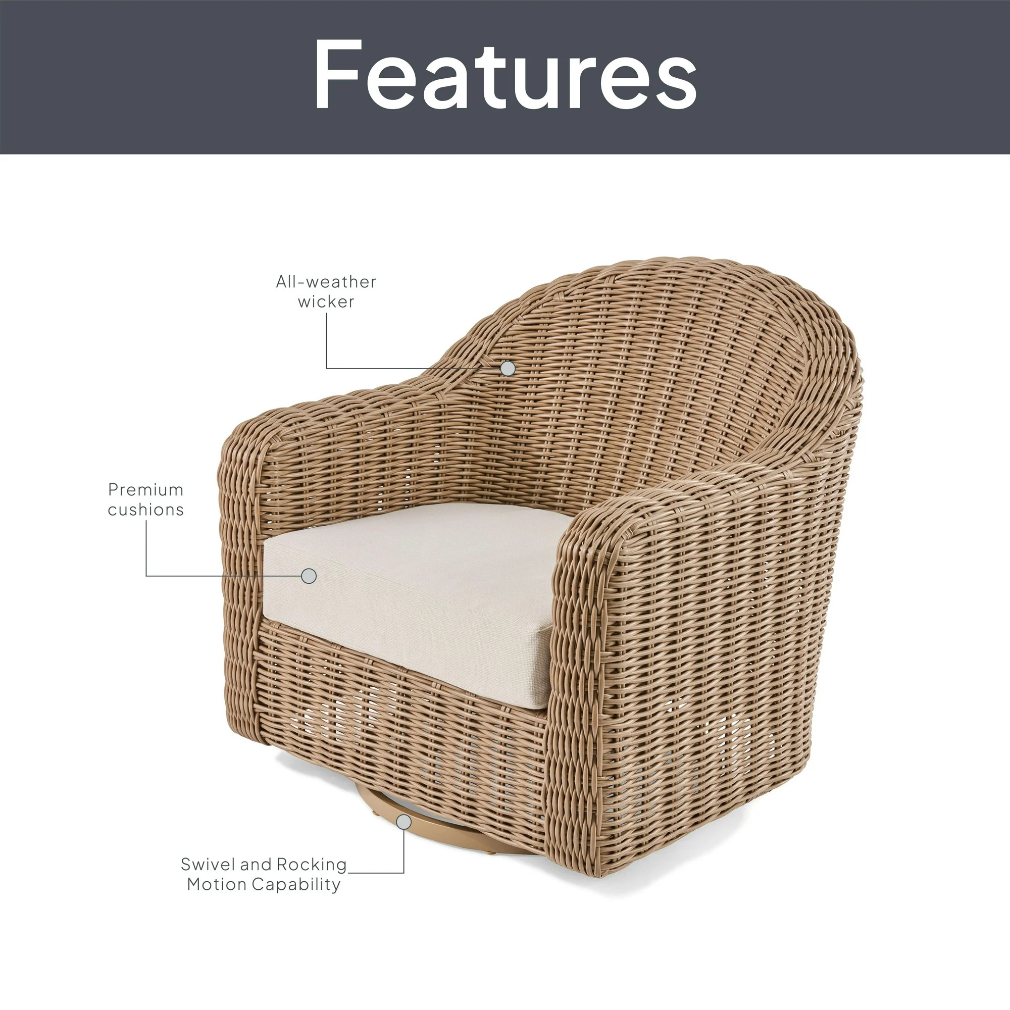 Better Homes & Gardens Bellamy Outdoor 1pk Swivel Glider Chair, Tan Wicker/Cream Cushion | Walmart (US)