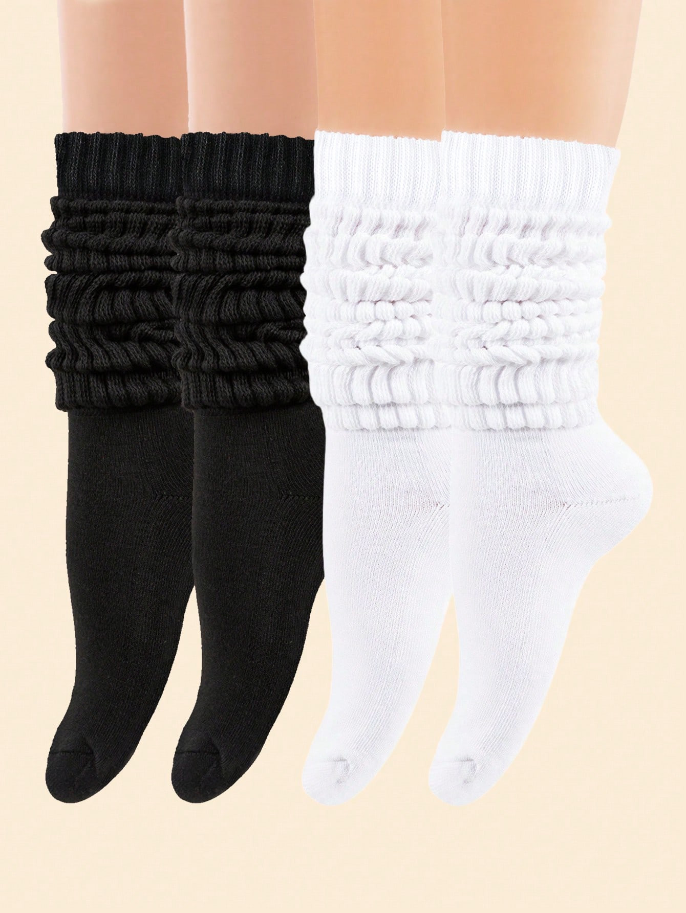 2 Pairs Women's Black & White Color Block Stylish Casual Socks, Suitable For Everyday Wear | SHEIN