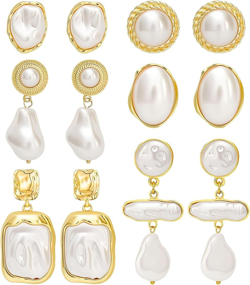 NEWITIN 6 Pairs Gold Statement Earrings for Women Hypoallergenic Earing Vintage Geometric Chunky ... | Amazon (US)