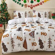3pcs White Polyester Duvet Cover Set With Christmas Tree & Star Printed Pattern | SHEIN