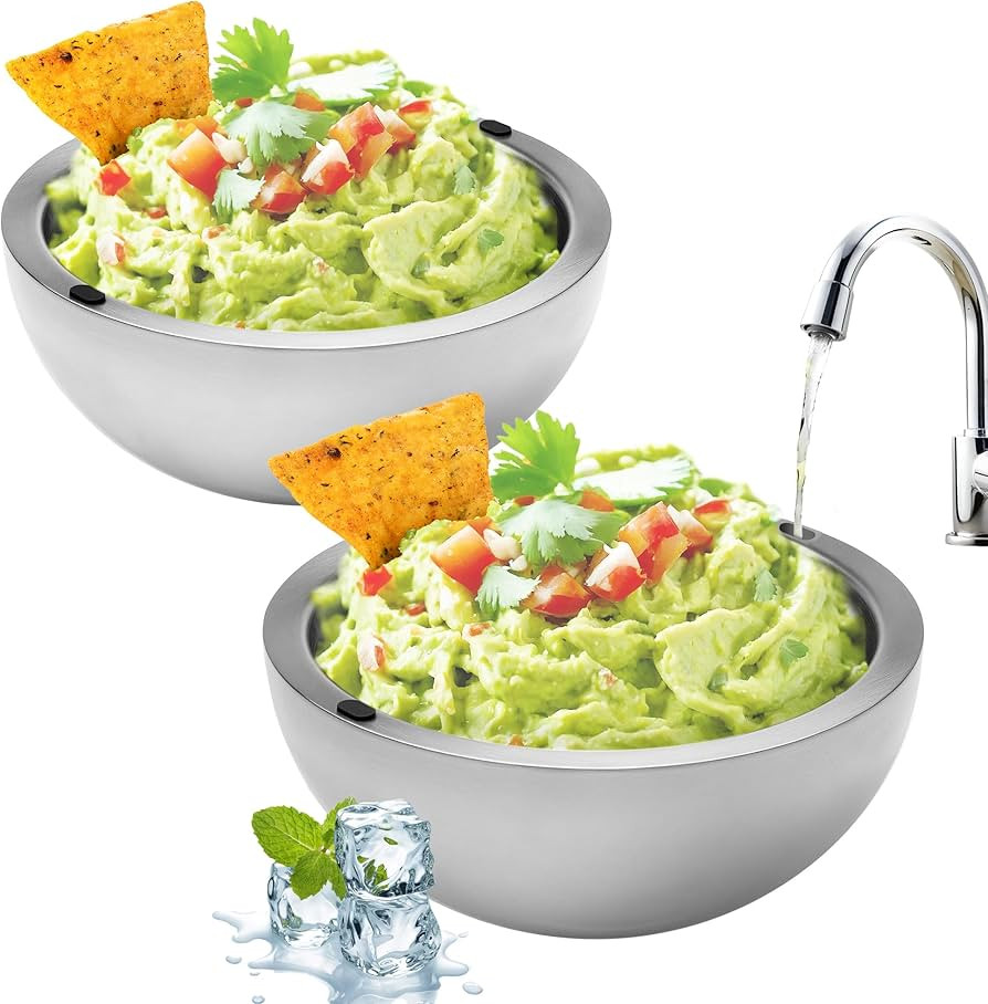 Dip Chiller Bowl - Large 70oz Capacity - Frozen Ice Stainless Steel Party Serving Bowl - Insulate... | Amazon (US)