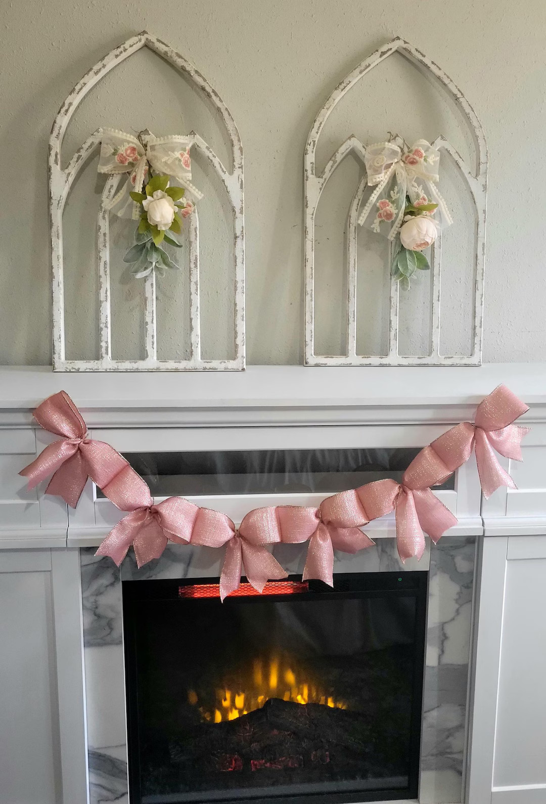 Pink Bow Garland, Valentine's Day Garland, Valentine's Day Mantle Garland, Pink Bow Decoration, B... | Etsy (US)