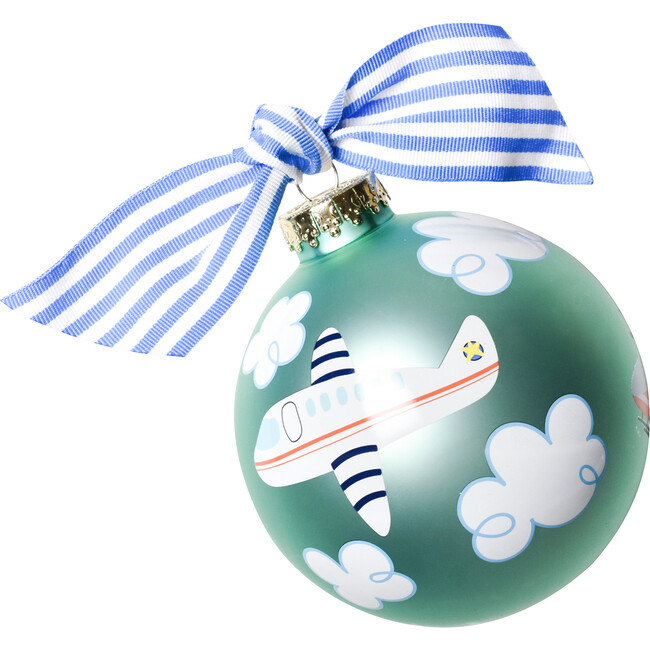 Around The World Plane Glass Ornament, Blue | Maisonette