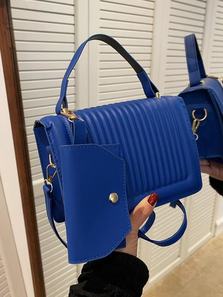 Embossed Detail Top Handle Flap Square Bag With Coin Purse | SHEIN