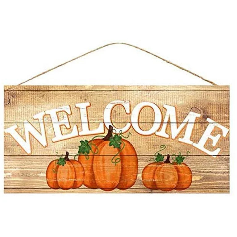 Rustic Pumpkins Wooden Welcome Sign - 12.5 x 6", Halloween Decoration, Front Door, Wreath, Home, ... | Walmart (US)