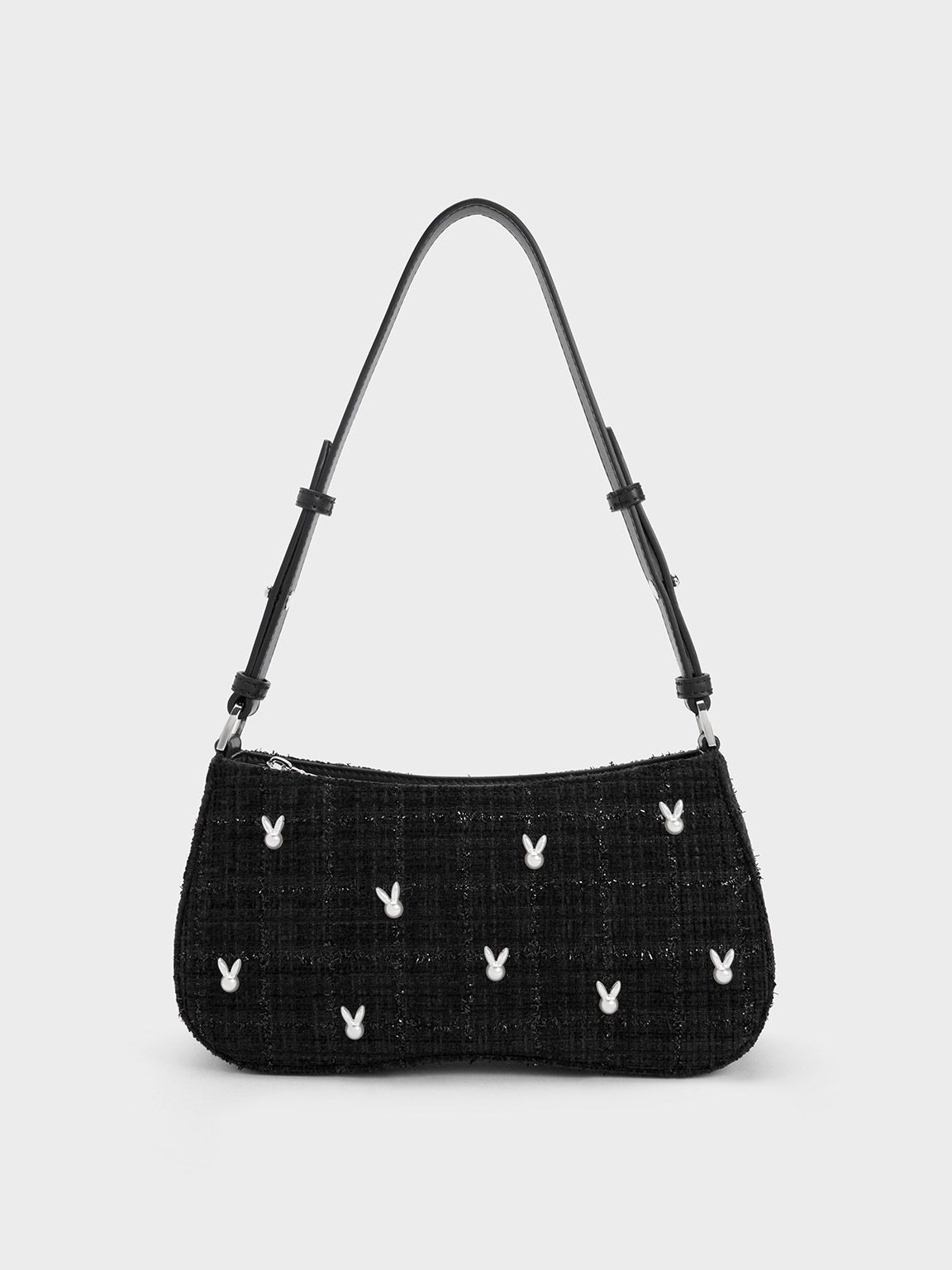 Black Bunny Tweed Shoulder Bag | CHARLES & KEITH | Charles & Keith US