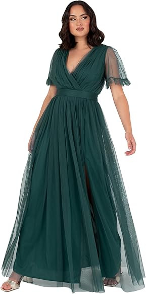 Anaya with Love Women's Ladies Maxi Dress V Neckline Short Sleeve Frilly Long Empire Waist for We... | Amazon (DE)
