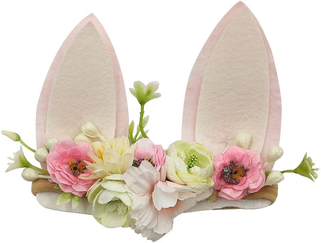 Bunny Headband Ear Easter Baby Girls Flower Crown Spring Bunny Headbands Newborn Nylon Headbands Bow | Amazon (US)