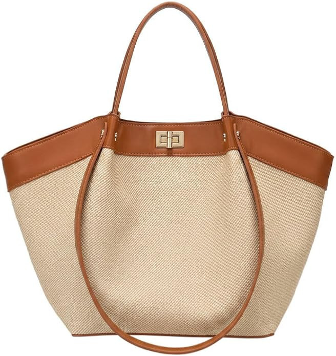 Women's Tote Bag Canvas & Faux Leather Shoulder Handbag Winged Top-Handle Satchel Elegant Work Pu... | Amazon (US)