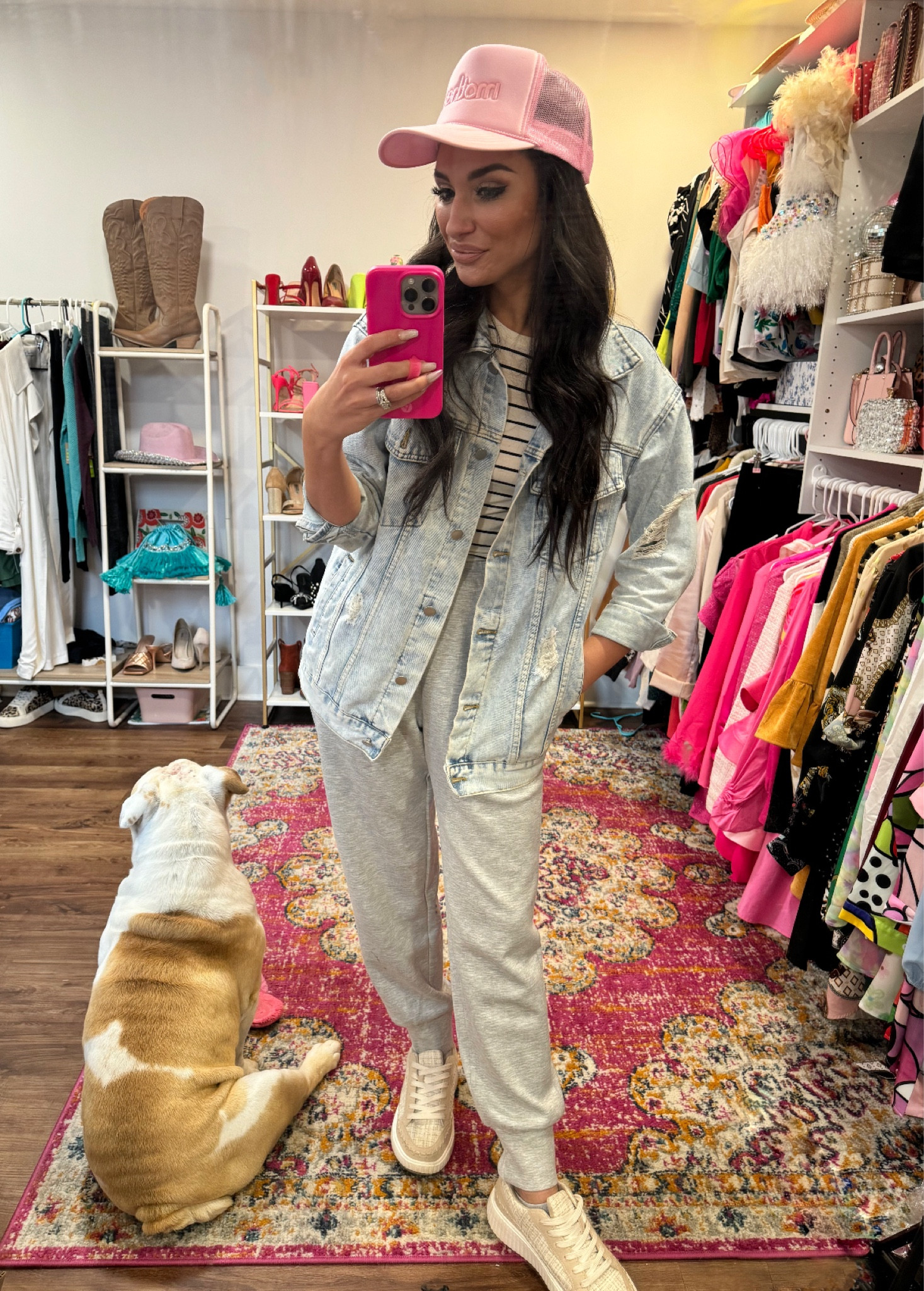 Another day, another look with the denim jacket. 😂 The uniform over here, y’all already know. My sweatpants are from the Amazon sets I share with y’all all the time! These tissue tees are my favorite and are perfect for tucking with jeans, sweats or skirts. I got the 5 pack (there’s a few color waves) and am adding another to cart now! Oh, and my hat in every color 😍 Everything’s rounded up here! 

#LTKActive #LTKSeasonal #LTKStyleTip