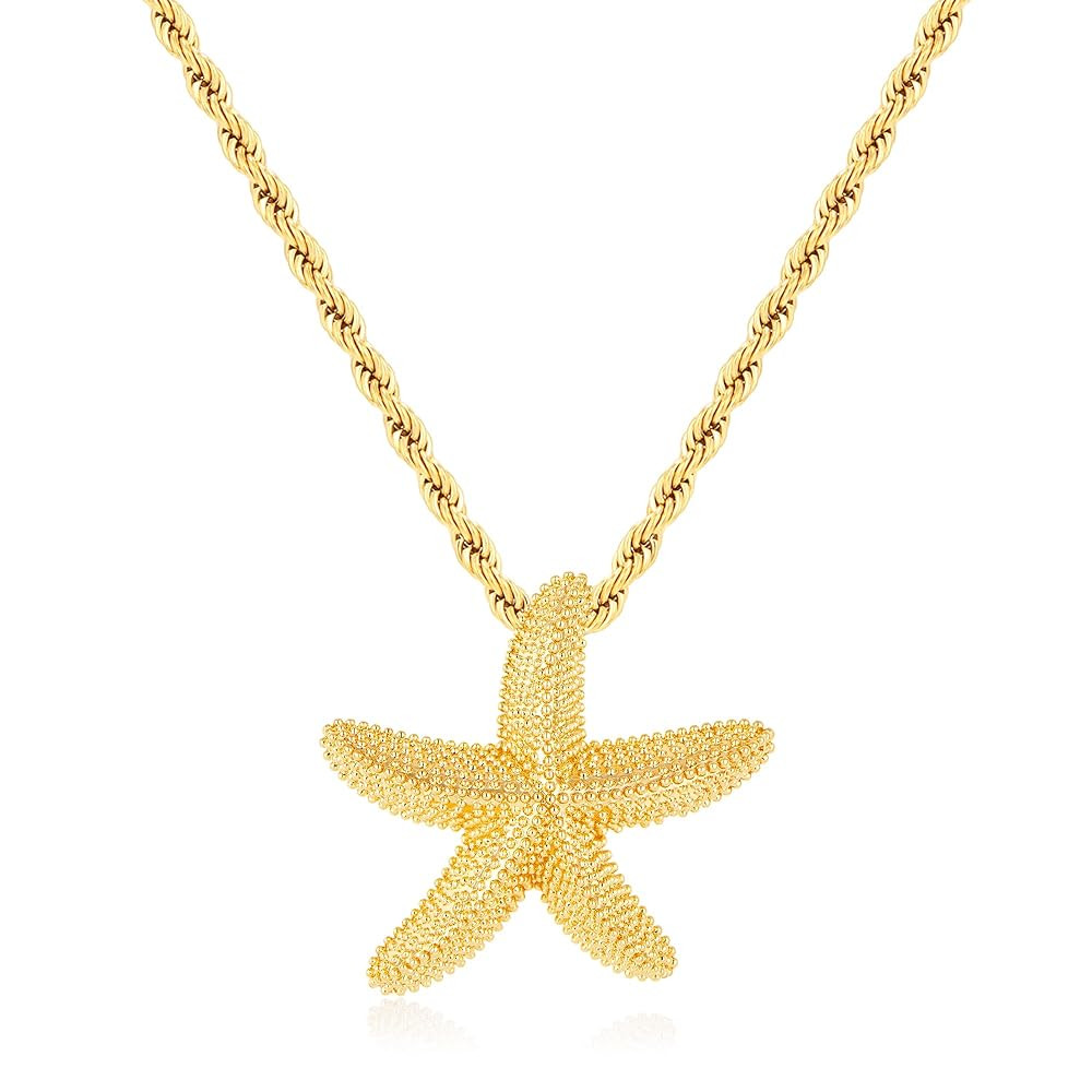 Delicate Starfish Pendant Necklace, Gold and Silver Tone Twisted Chain Beach Jewelry for Women - ... | Amazon (US)