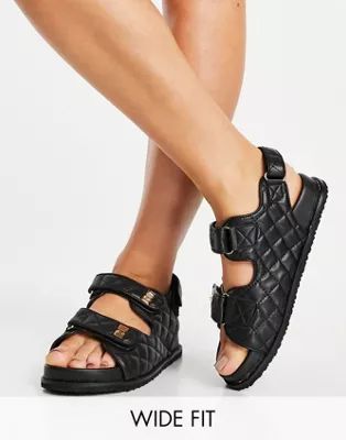 Public Desire Wide Fit - Carmen - Doorgestikte opa sandalen met dikke zool in zwart | ASOS (Global)