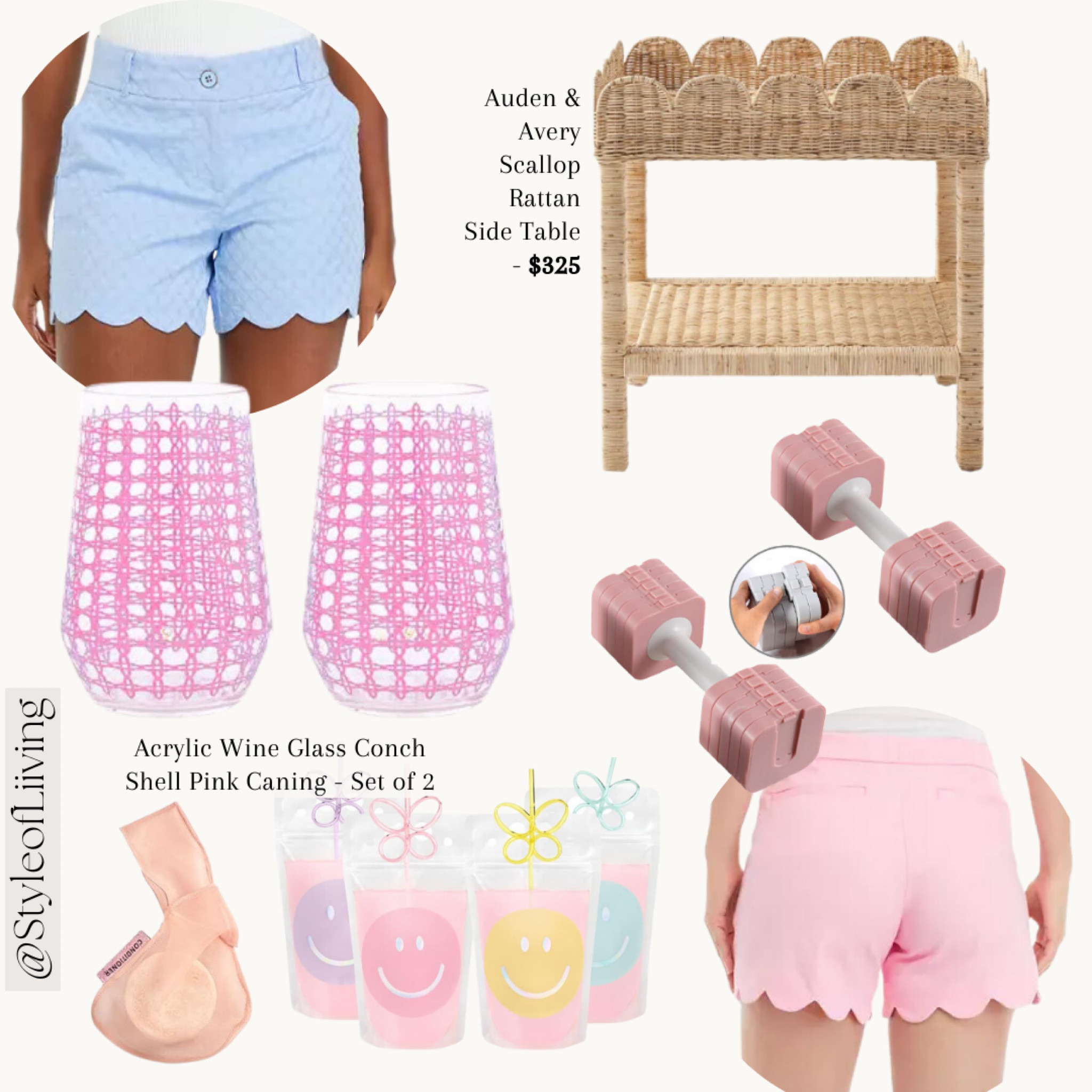 Scalloped edge shorts, weights, side table, wine glasses stemless, spring and summer items.

#LTKhome #LTKfitness #LTKstyletip