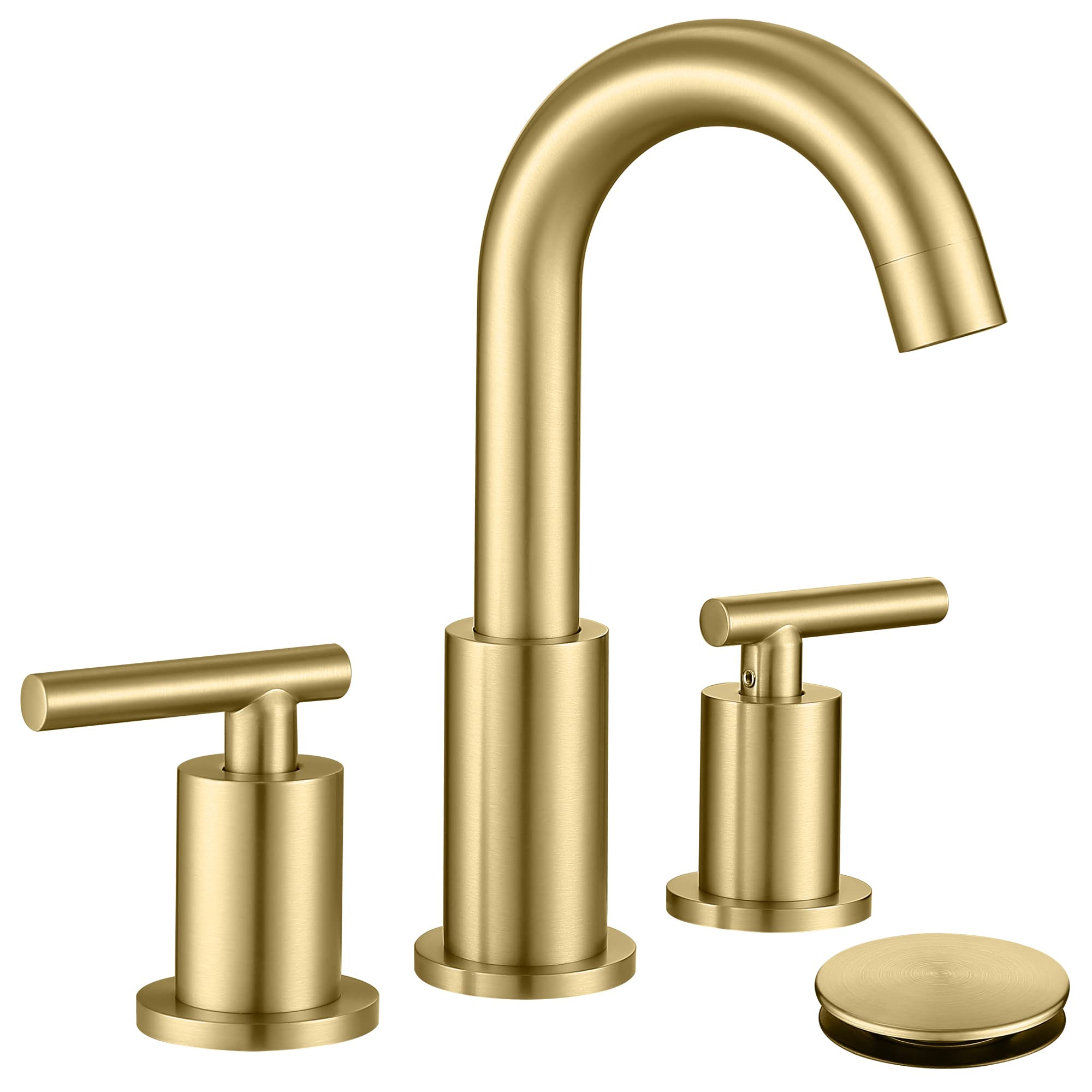 Brushed Gold Bathroom Faucet with Sink Drain and Supply Hose, 8 inch Widespread Bathroom Faucet 3... | Amazon (US)