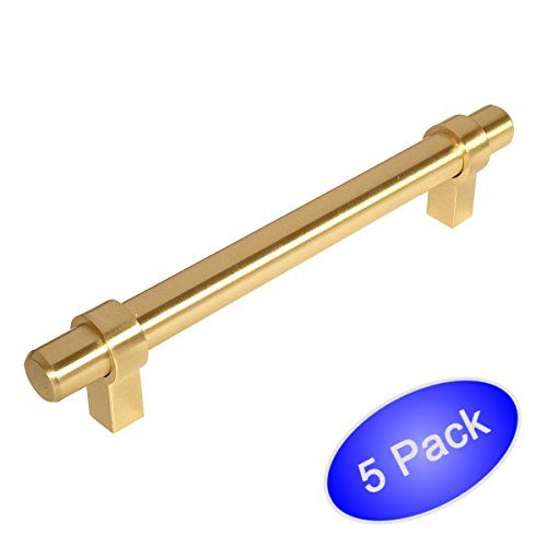 Cosmas 161-4BB Brushed Brass Contemporary Bar Cabinet Handle Pull - 4" Hole Centers - 5 Pack | Amazon (US)