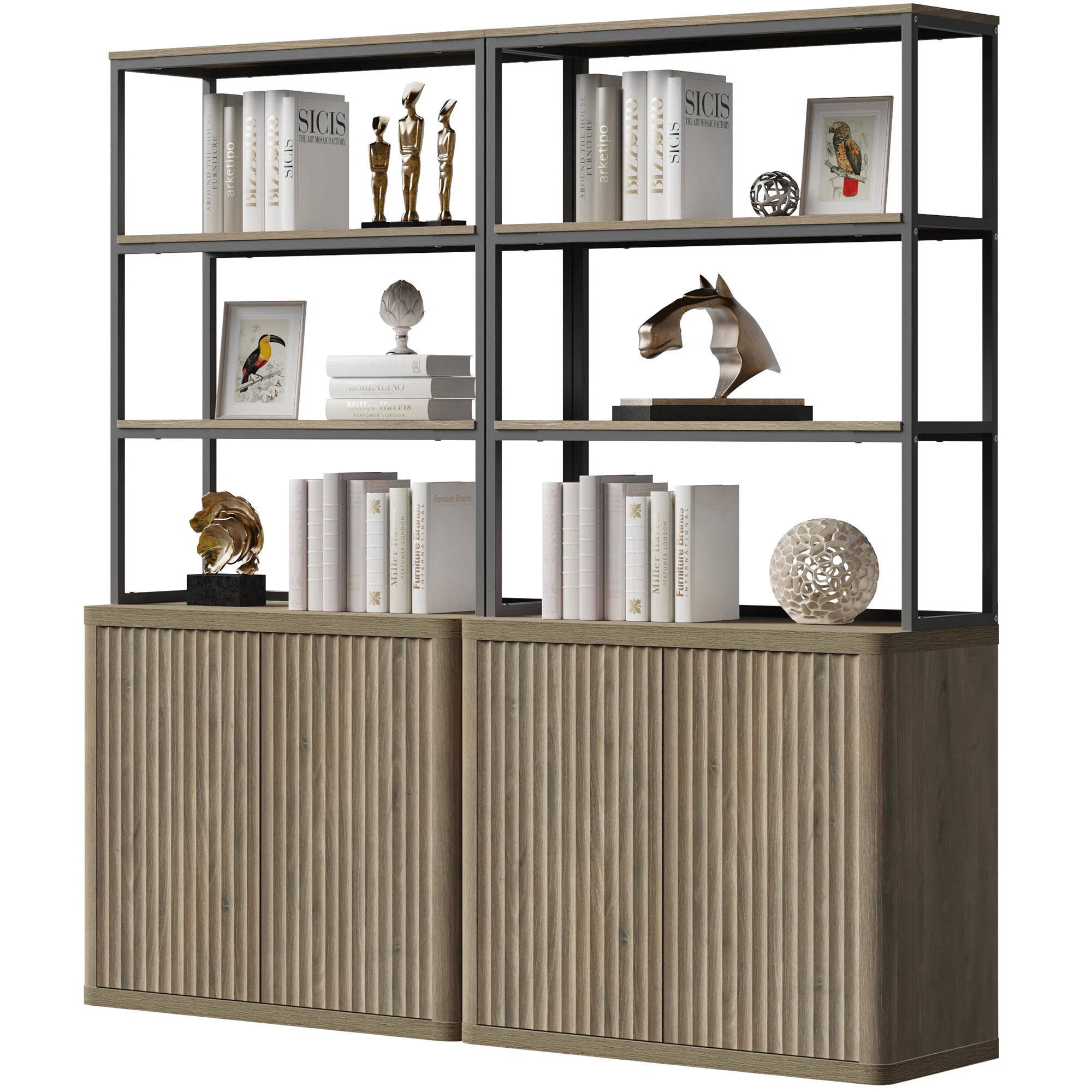 Cesiro 70.8'' H X 34.6'' W 5-Tier Storage Bookcase With Adjustable Shelves (Set of 2) | Wayfair North America