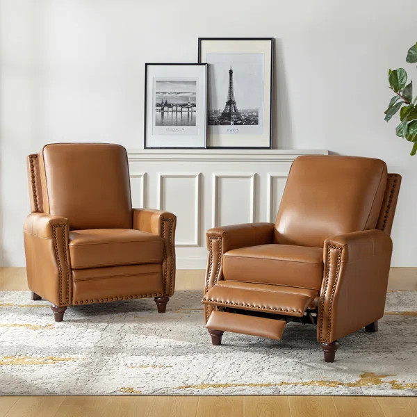 Annalya Genuine Leather Recliner with Nailhead Trim | Wayfair North America