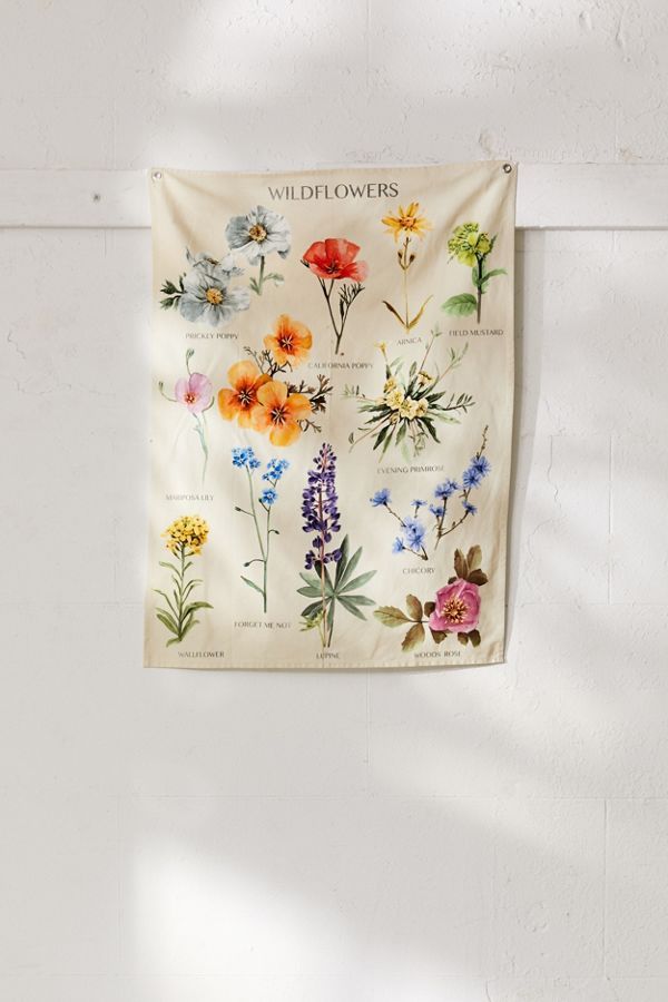 Botanical Wildflower Reference Chart Tapestry | Urban Outfitters (US and RoW)