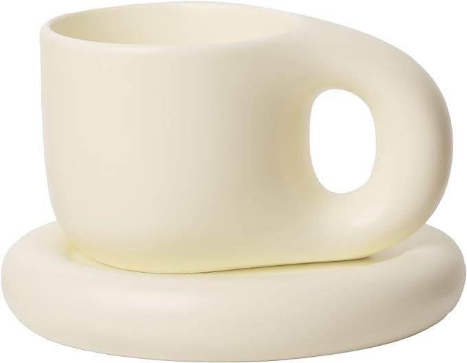 Ceramic Chubby Coffee Mug,Novelty and Lovely Ceramic Coffee Mug Set,Cloud Cup With Saucer, Microw... | Amazon (US)