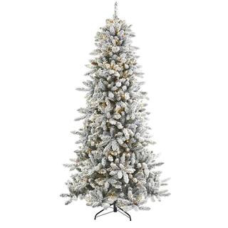 7.5 ft. Pre-Lit Flocked Livingston Fir Artificial Christmas Tree with Pine Cones and 500 Clear Wa... | The Home Depot