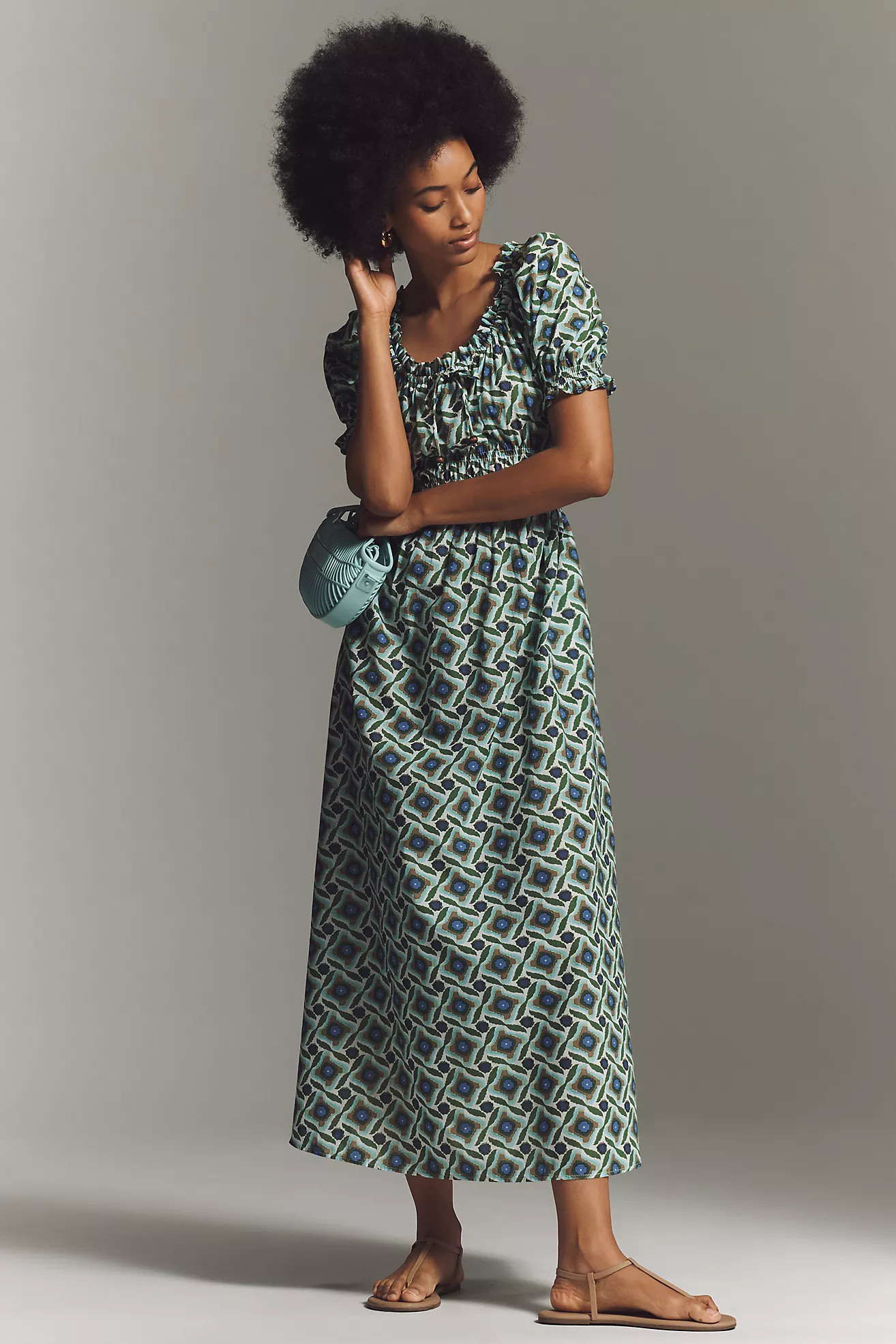 Exquise Smocked Puff Sleeve Midi Dress | Anthropologie (US)
