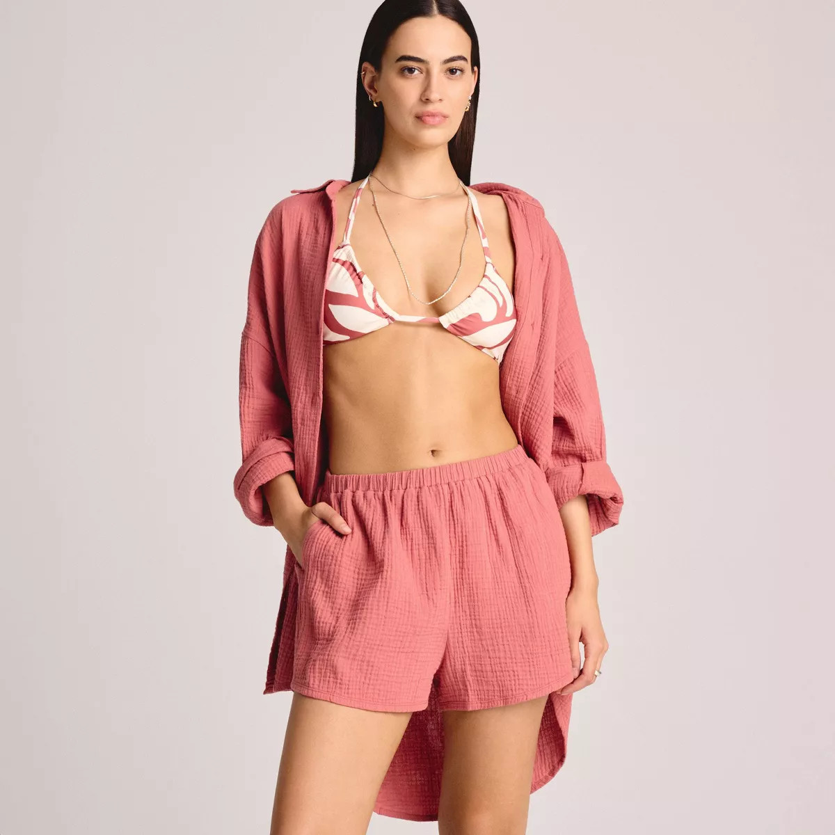 Vitamin A Women's Long Sleeve Gauze Cover Up Shirt | Target