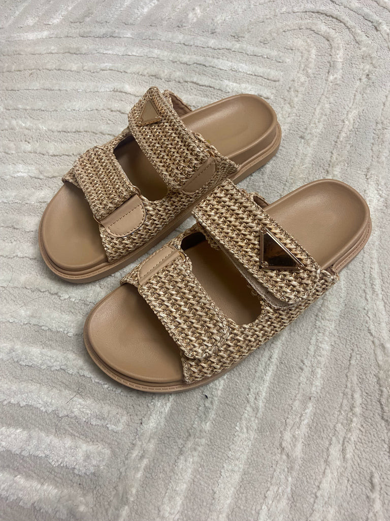 PREORDER!! The Tuscany Raffia Slide in Nude | Glitzy Bella