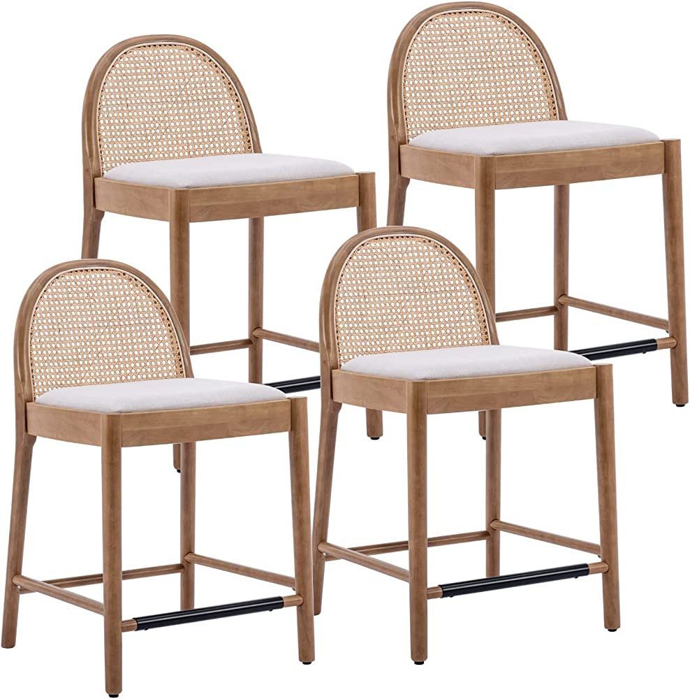 LukeAlon Modern Linen Counter Stools Set of 4, 26" Seat Height Low Bar Stools with Wooden Legs Na... | Amazon (US)