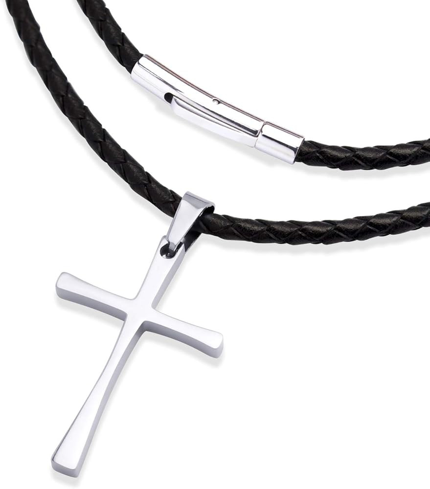 555Jewelry Stainless Steel Cross Braided Rope Cord Necklace For Men Women 18-24'' Inches | Amazon (US)