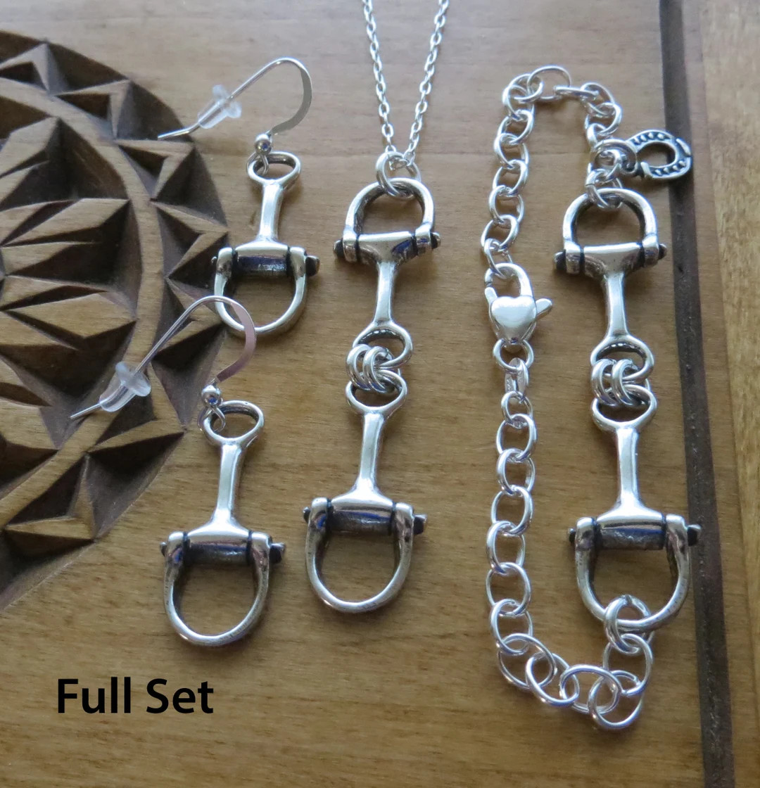 Solid 925 Sterling Silver D Bit Horse Jewelry Bracelet, Earrings or Pendant set Includes a Chain ... | Etsy (US)