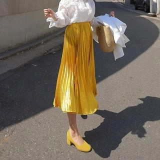 PPGIRL Band-Waist Pleated Midi Skirt | YesStyle Global